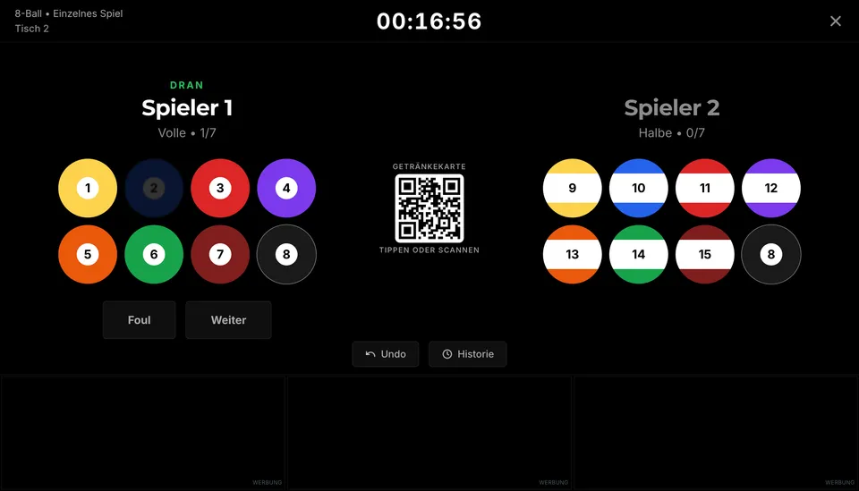 BilliardOS – Spiel mit Footer-Werbebannern